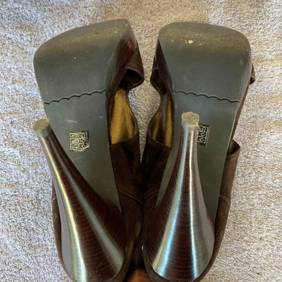 Moda Brown Suede Cutout Peep Toe Heels Size 8M Strappy High Heel Booties - Picture 8 of 9